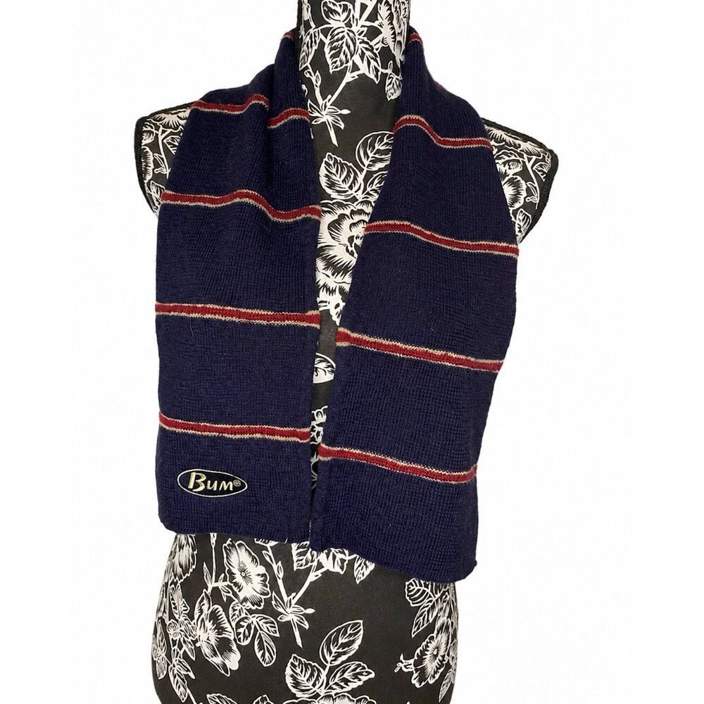 B.U.M. Equipment Vintage Striped Wool Blend Knit Scarf Y2K Streetwear Grunge